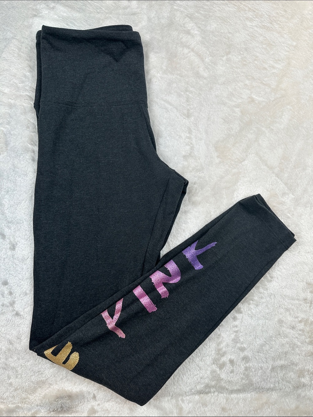 Victoria’s Secret PINK LOVE PINK Leggings Womens S Gray Gold Purple Glitter